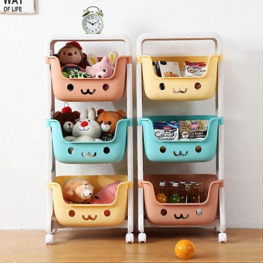 3 Tiers Stackable Rolling Storage Cart, Storage B Organizer with for Bedroom