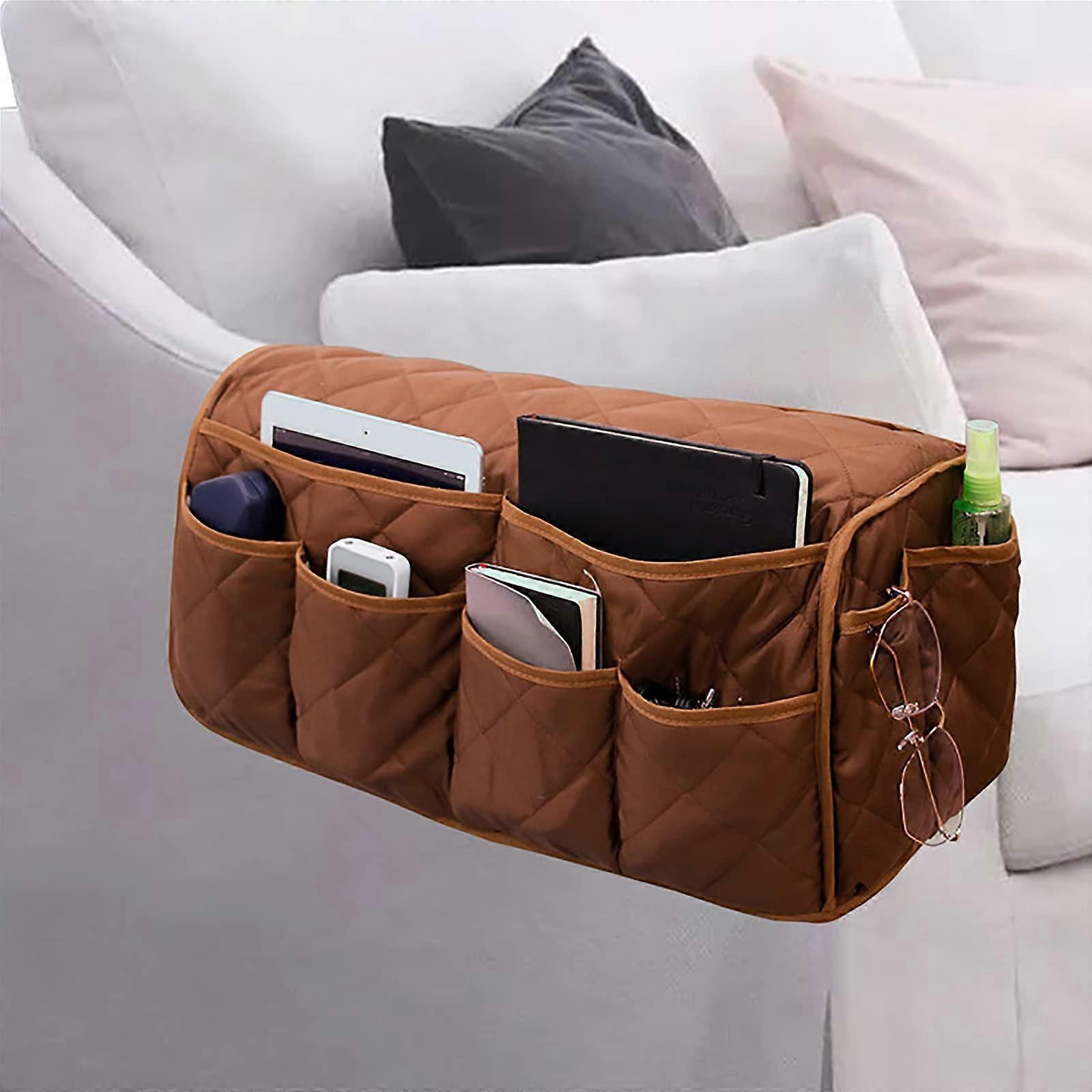 2 in 1 Armrest Covers Sofa Arm Organizer with 14 Pockets for Tablet Magazines