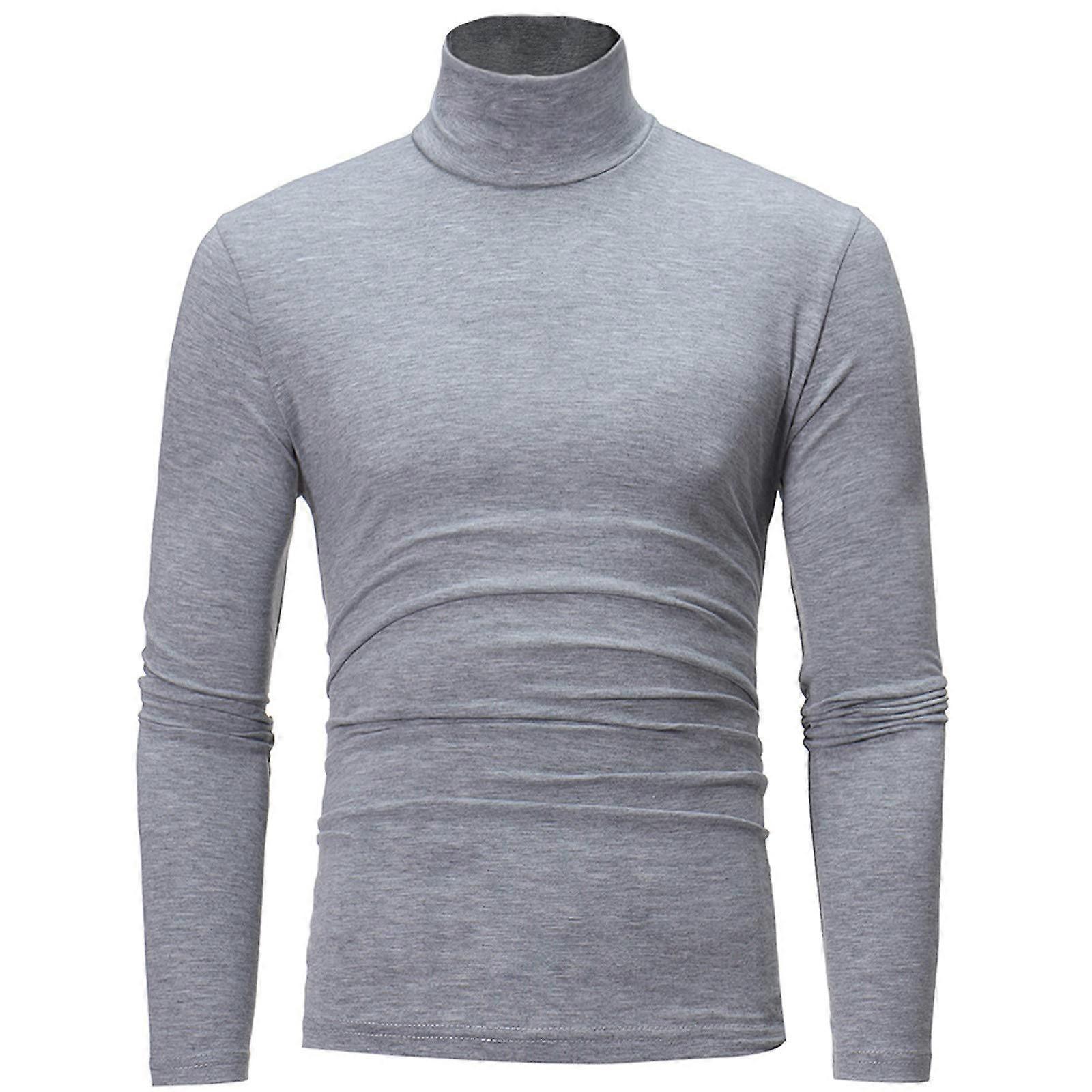 Men's Turtleneck Pullover Turtleneck Shirt Thermal Tops Thin Pullover Cotton Elastic Sweatshirt Turtleneck Shirt Solid Simplicity Casual Jumper L Gray