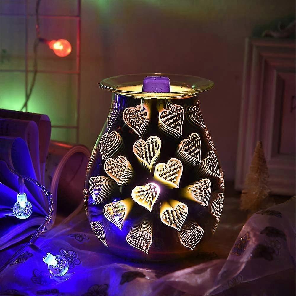 Brûleur à cire électrique, brûleurs électriques à cire fondue Lampe d’aromathérapie en verre en forme de cœur 3d, Wax Melter Essential Aroma Light