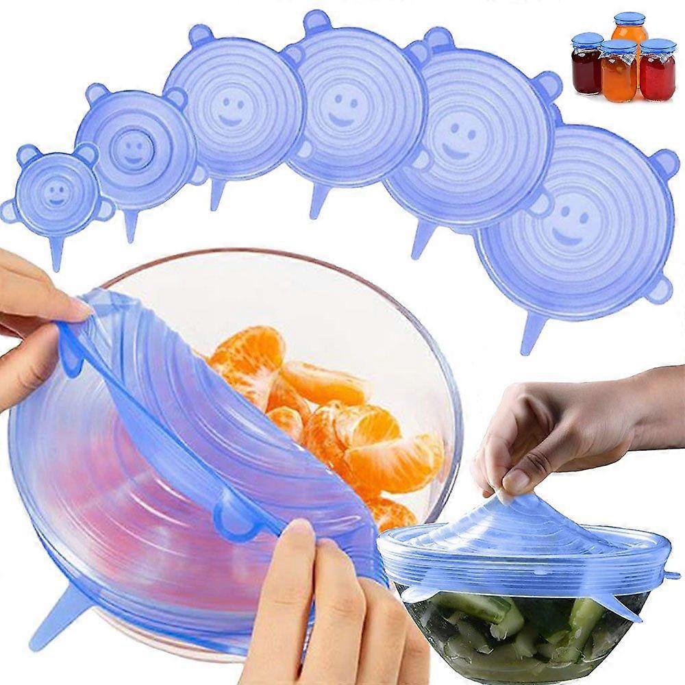 6-piece universal silicone lids, reusable silicone storage lids, kitchen storage lids