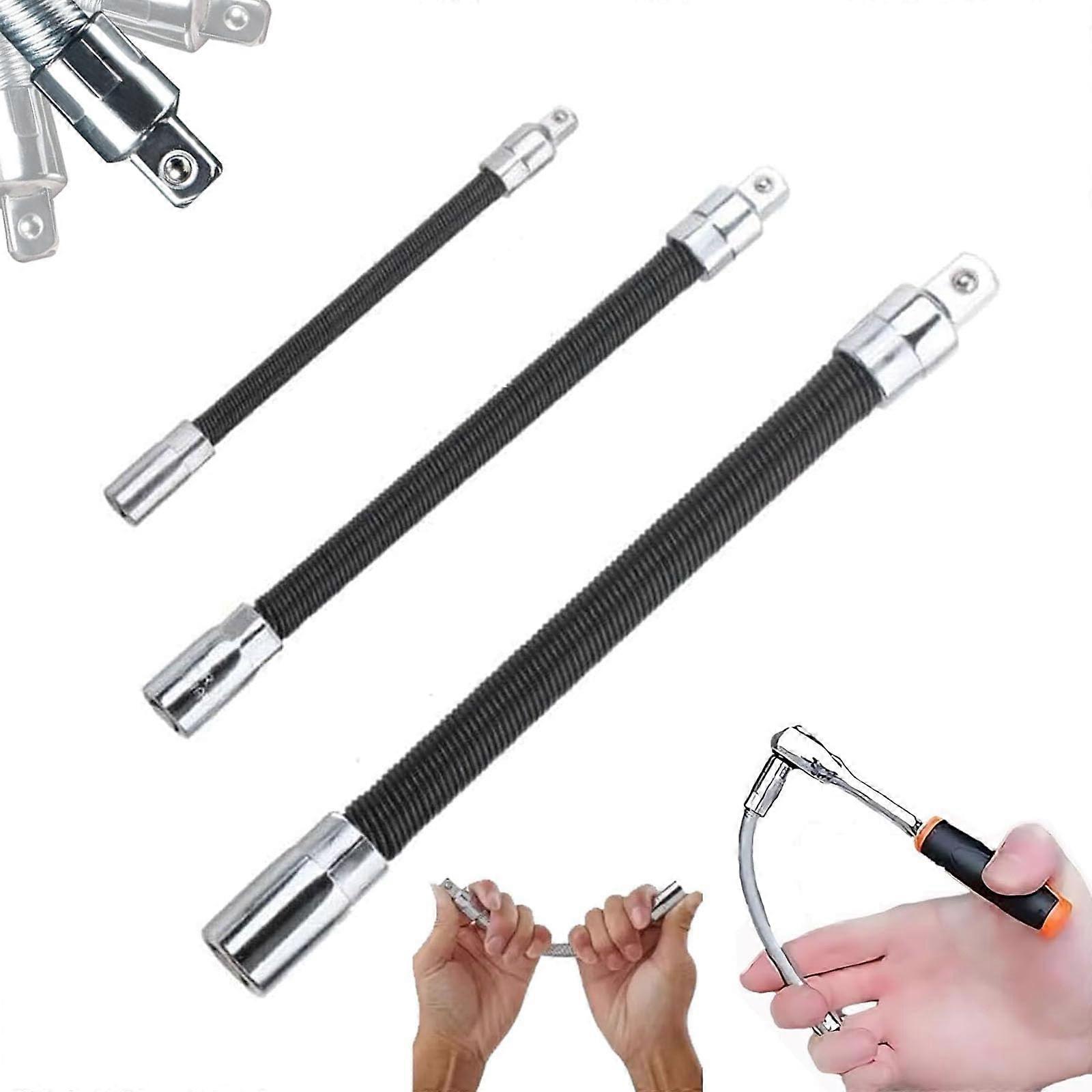 Universal Electric Wrench Socket Set, 3 Bendable Flexible Shaft Extensions, 1/4", 3/8", 1/2" Ratchet Driver Conversions