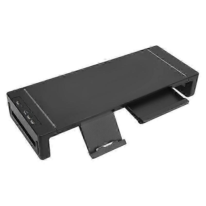 Black Monitor Stand Laptop Riser Holder with Storage Drawer Phone Pad Holder USB Charging Port for Computer TVs Laptops