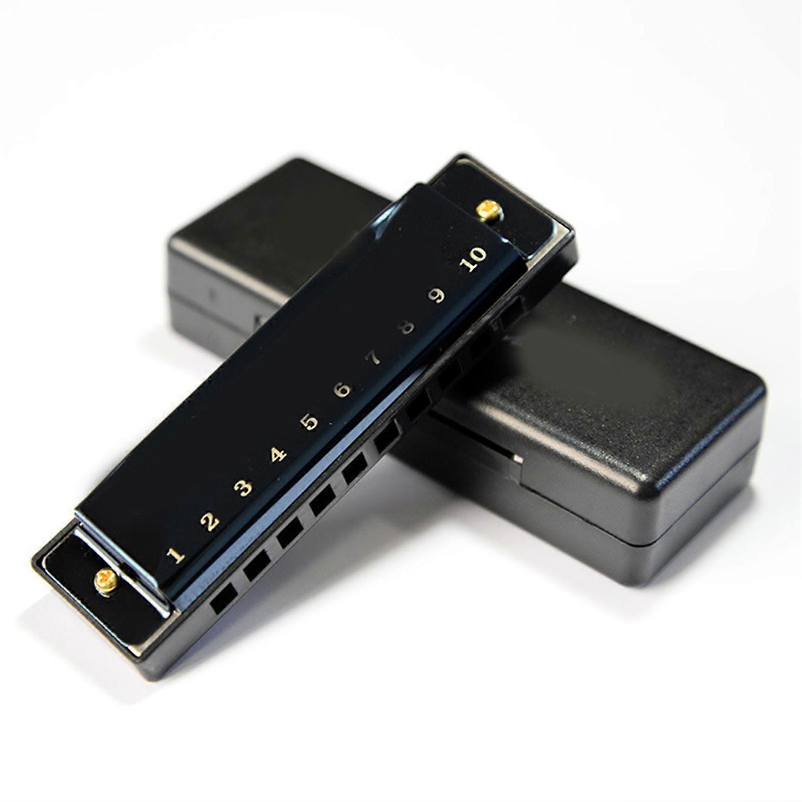 Bright Black 10 Hole Mouth Organ Light Weight Practical Full Scale Harmonica for Performance