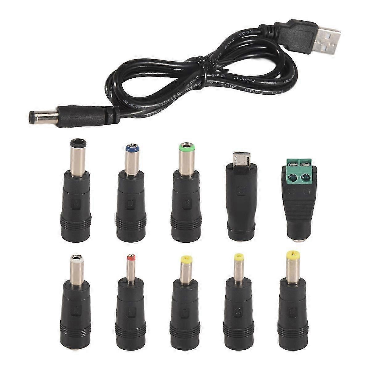 USB To DC Power Cable Universal USB To DC Jack Charging Cable Power Cord with Interchangeable Plug C