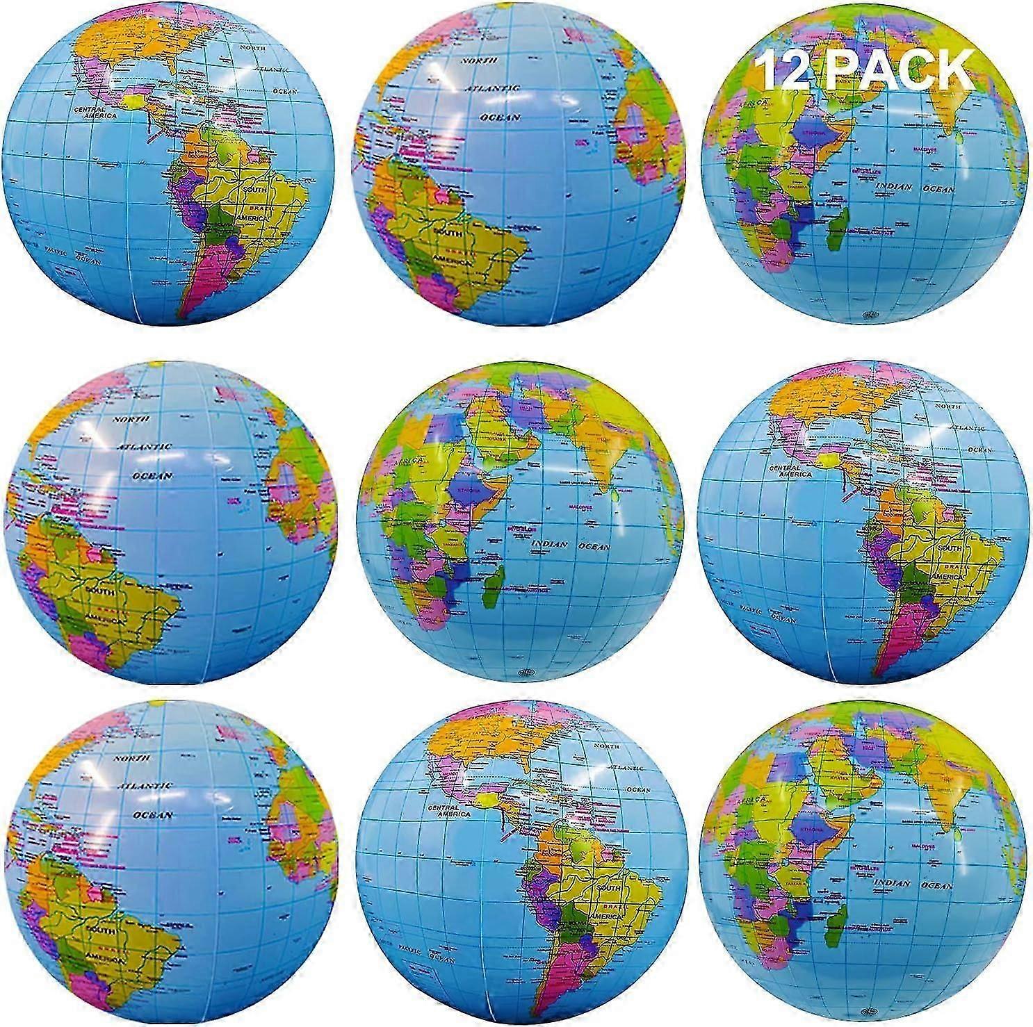 12 Pack Inflatable Beach Balls Bulk Jumbo 16" World Globe Pool Toys Balls For