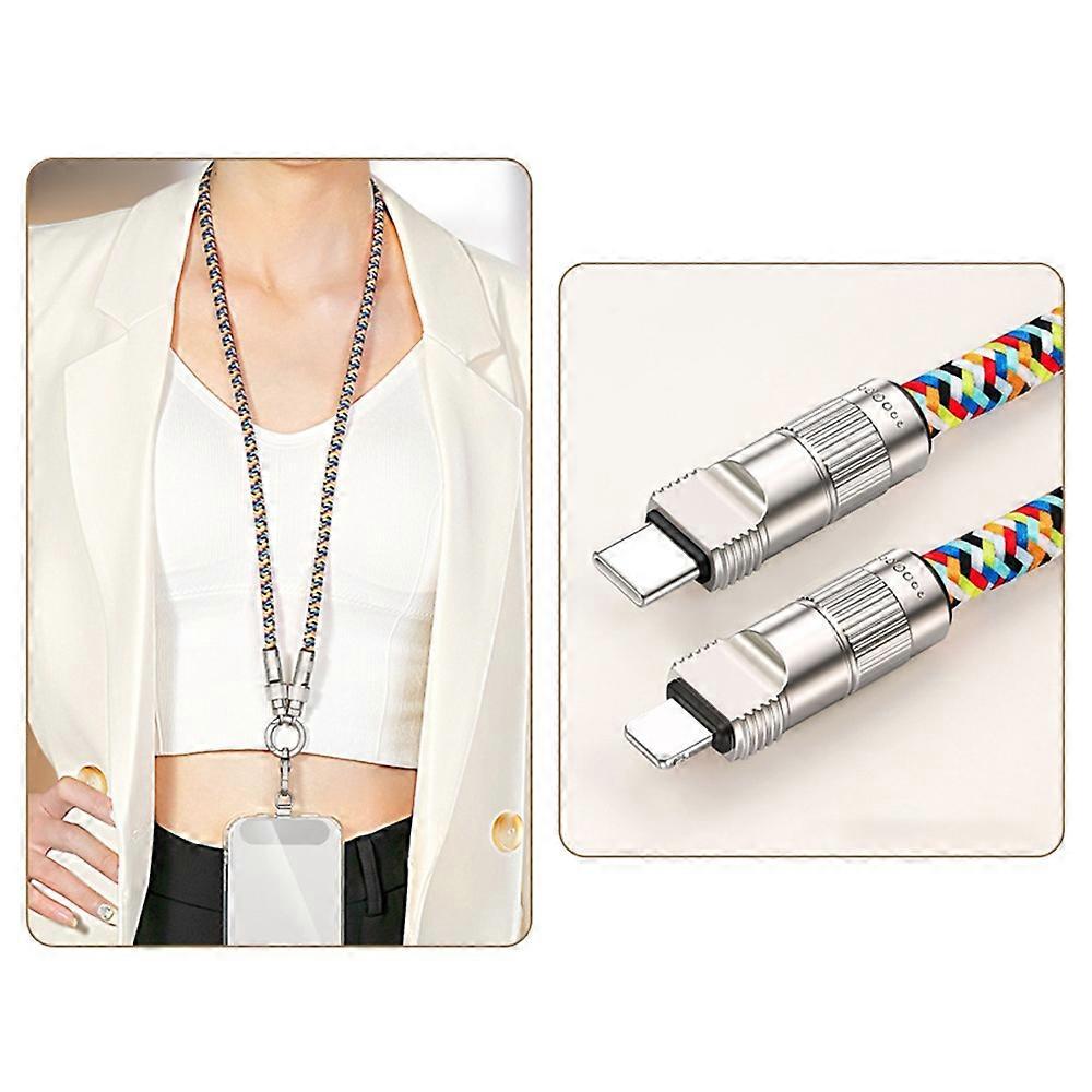 90cm Neck Strap 27W Charging Cable Phone Lanyard Cell Phone Tether with Type-C to L-Port Connector