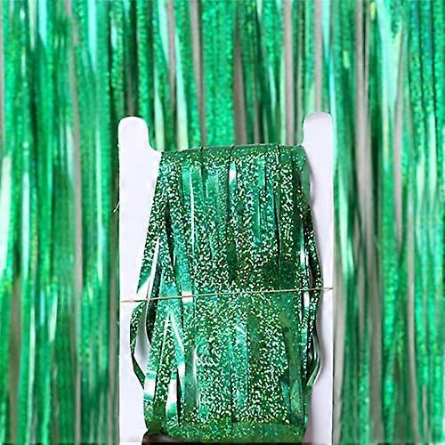 Glitter Birthday Party Decoration Foil Background Tassel Fringe Curtain(Green) Foil Backdrop Green Color Theme