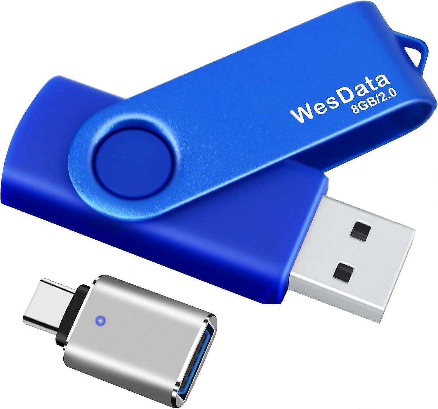 2025 Latest Model  8GB USB 2.0 Flash Drive and 1 USB C Adapter, Thumb Drive USB