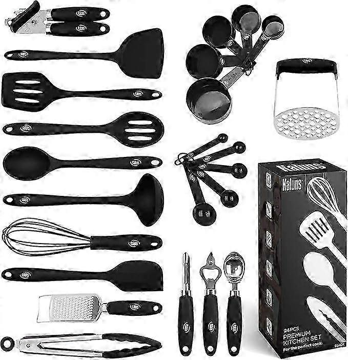 24-Piece Black Silicone Kitchen Utensil Set - Complete Cooking Essentials