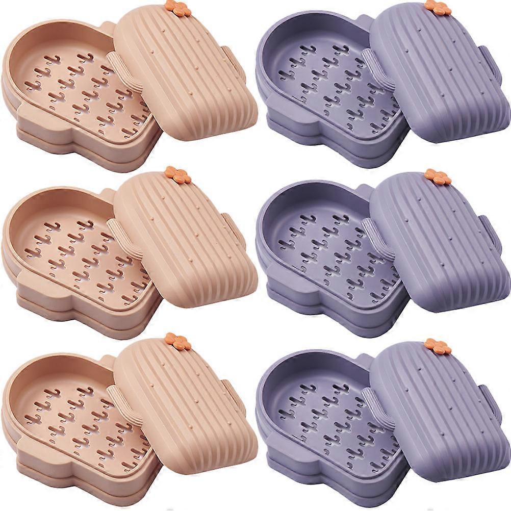 Drain Soap Boxes Plastic Soap Dish Bathroom Soap Holder Cactus Shape Simple Style 6Pcs