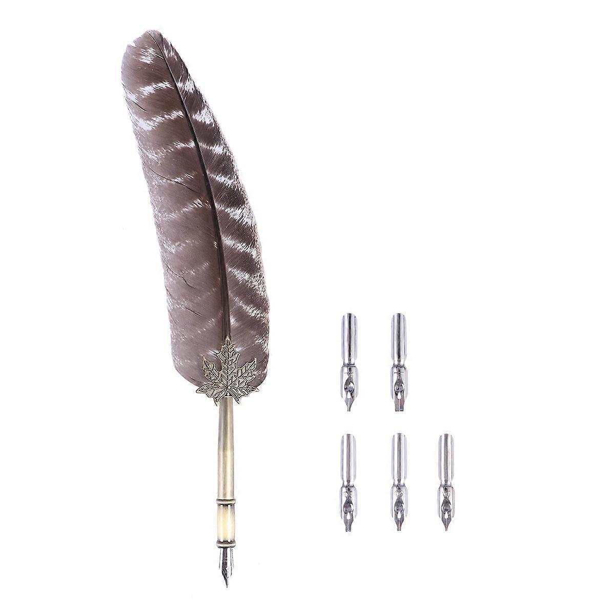 Feather Pen Set Creative Retro Beautiful Feather Decor Pen for Store Wedding Party (Pattern Four)