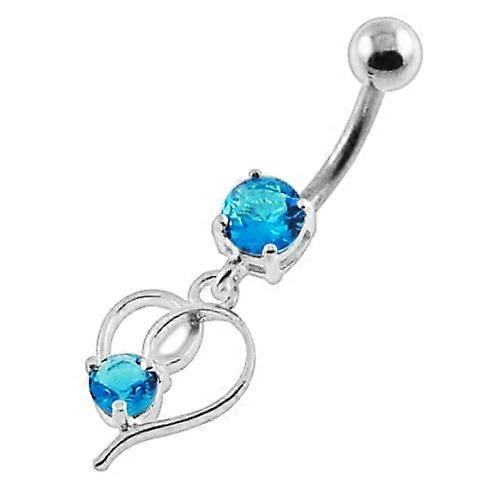 Round Gem In A Heart Navel Belly Button Ring