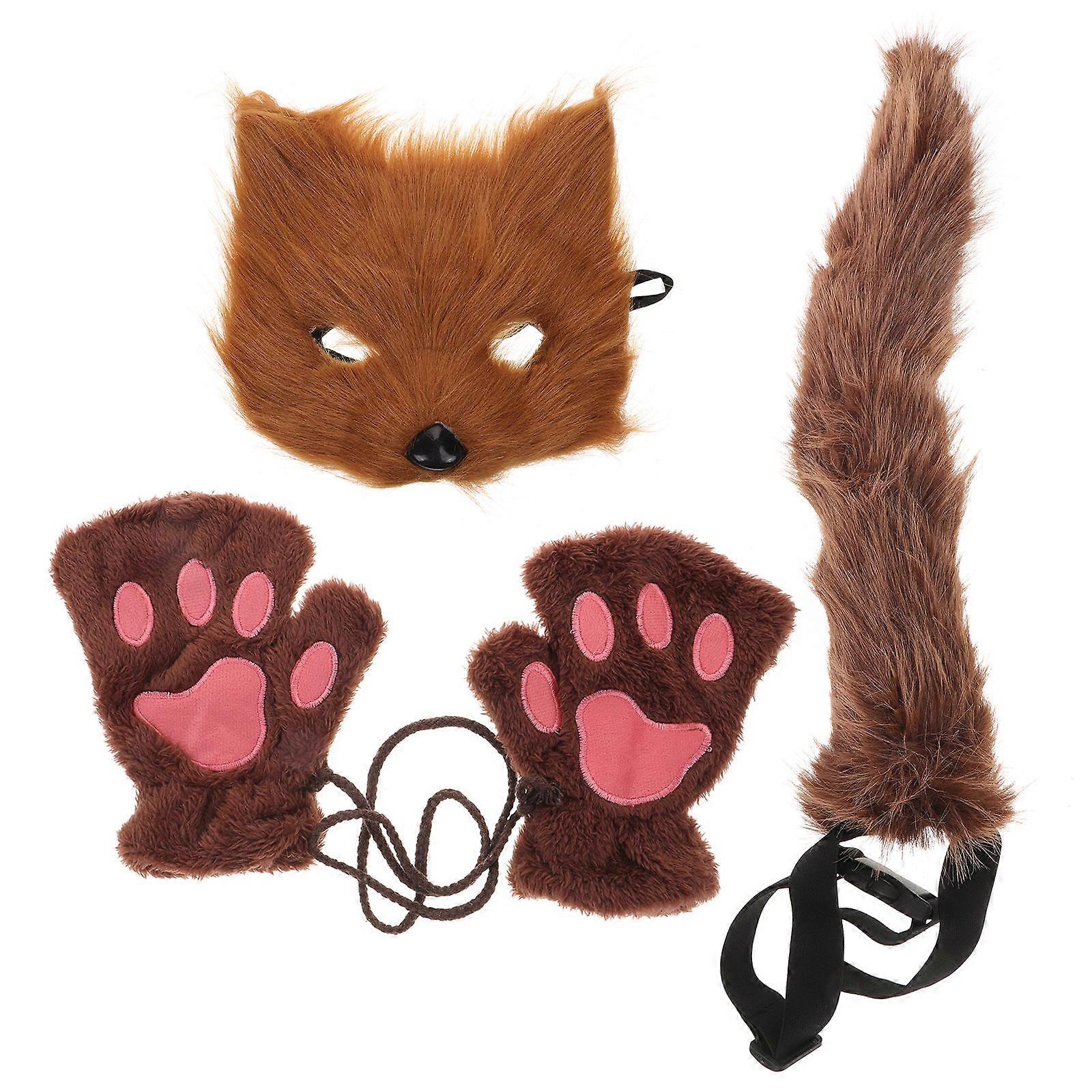 Fox Mask Tail Gloves Costume Accessory Cosplay Event Halloween Party 1Set
