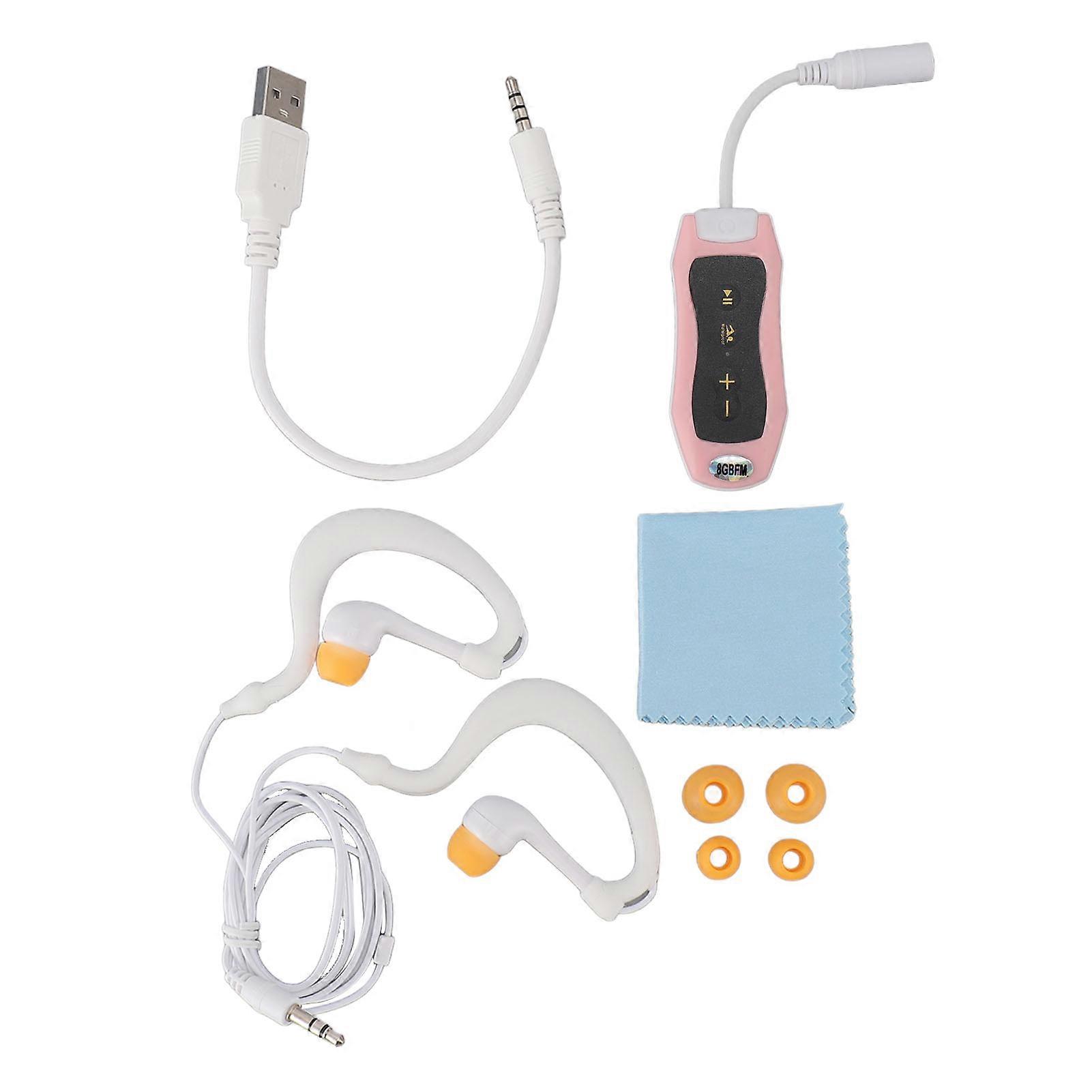 Lecteur MP3 étanche IPX8, rechargeable, USB 2.0, avec écouteurs étanches, pour la natation, la plongée, la course à pied, Roseate 8 Go