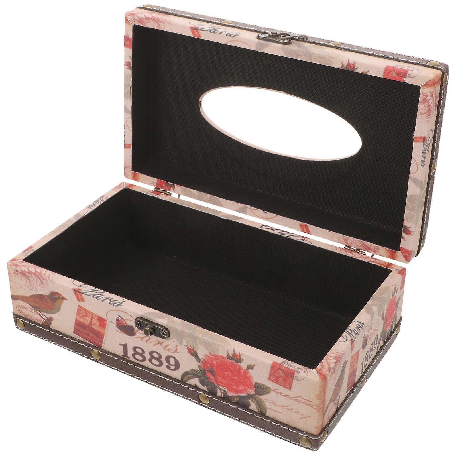 Creative Wooden Napkin Box with Vintage Pattern Compact Decorative Tissue Holder for Home, Office, and Travel Fine Polished Surface for Easy