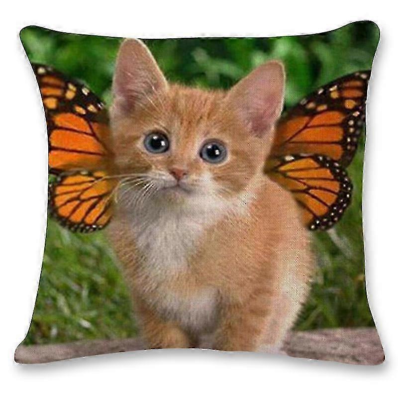 Hand Painted Cat Design Printed Cotton Linen Cushion Covers for Home, Car, and Sofa Decoration - 480jpjcjh