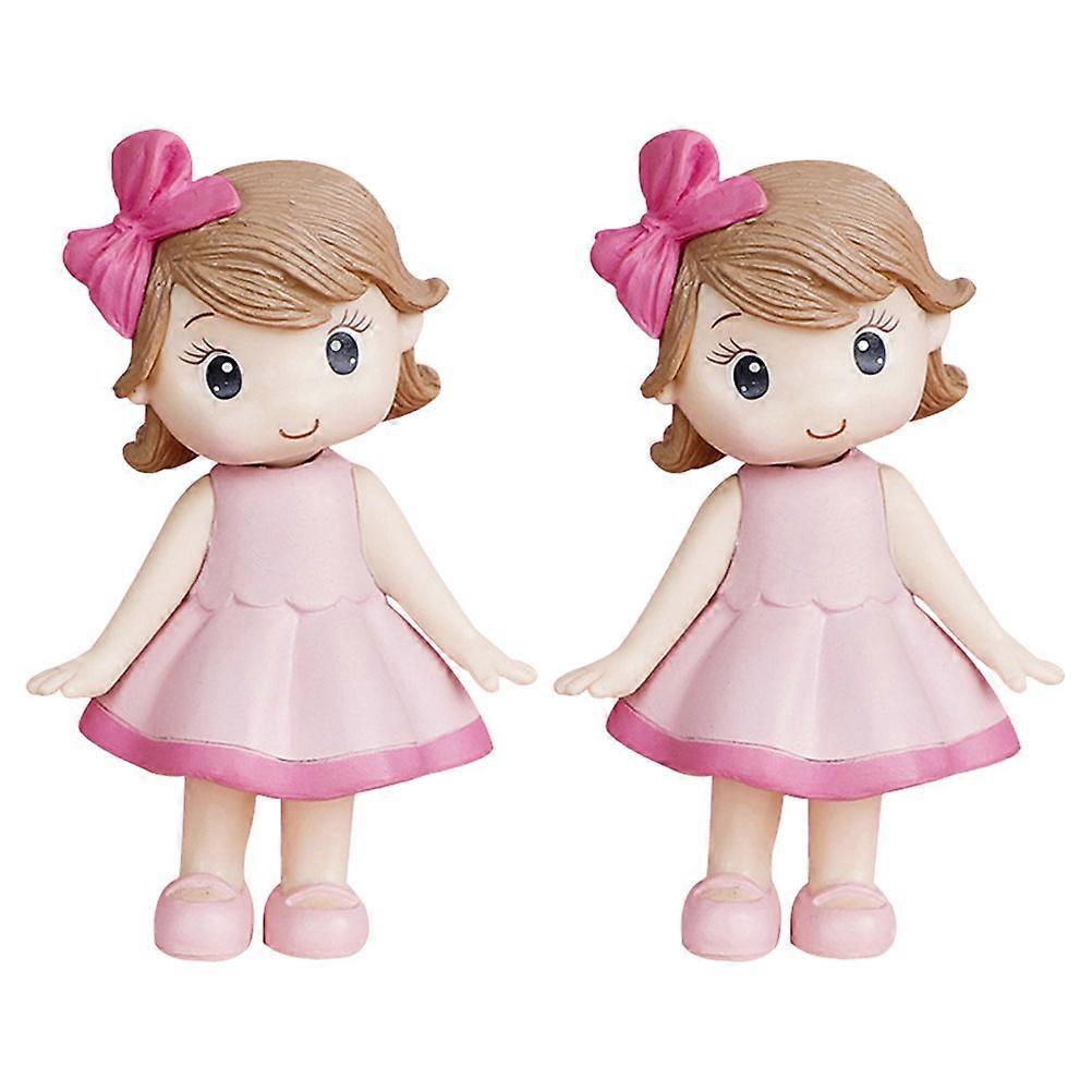 Girl Cake Toppers Birthday Home Use 3D Doll Shape Cute Style 2Pcs