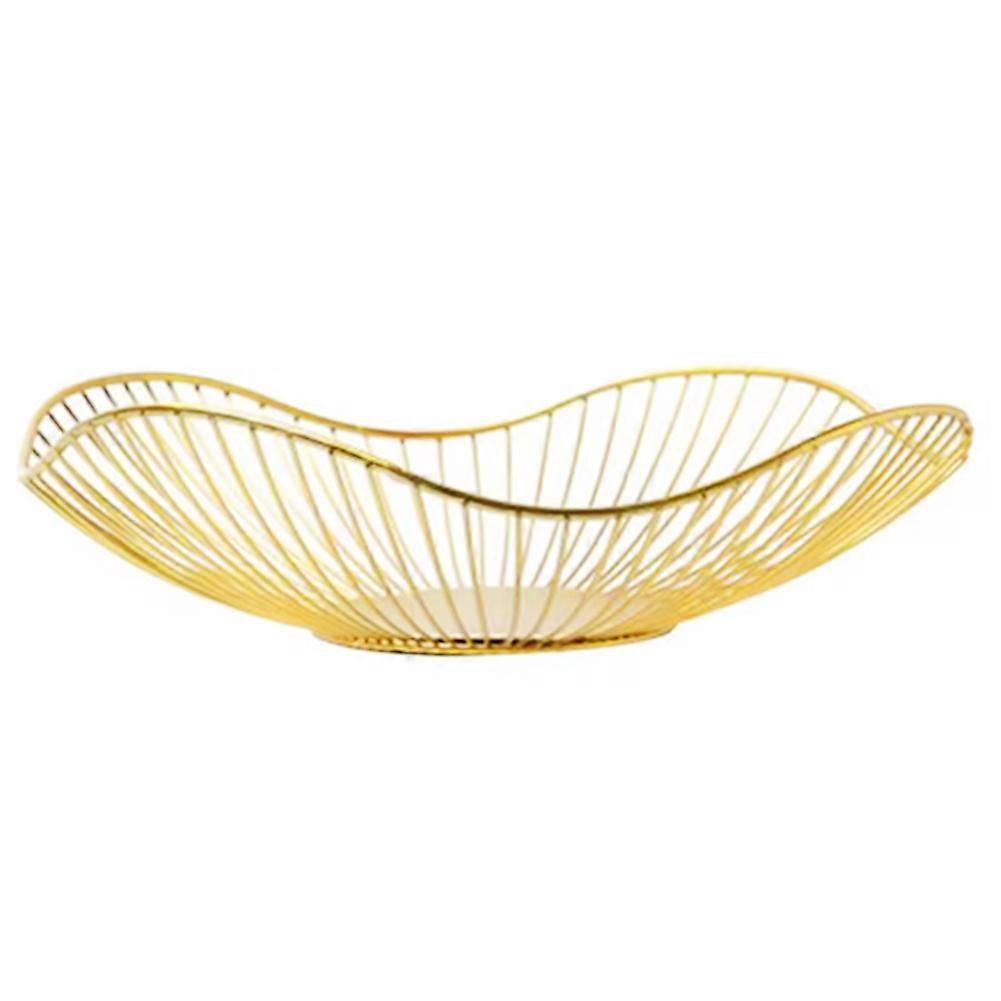 Iron Fruit Basket Fruit Container Bowl Home Drain Display Short Gold