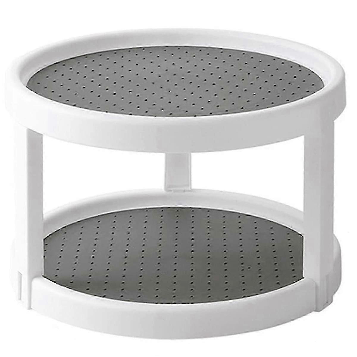 2 Tier Non Skid Condiment Rotating Storage Rack, 360 Rotating Seasoning Organizer for Kitchen Pantry