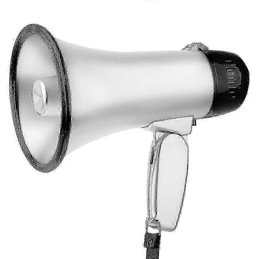 Portable Megaphone Bullhorn 25 Watt With Alarm Modes  800ft Range  Silver