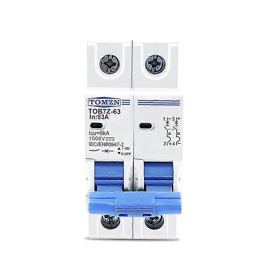 2P DC 1000V Solar Mini Circuit Breaker DC MCB for PV System, 63A Compatible with Certain Brands