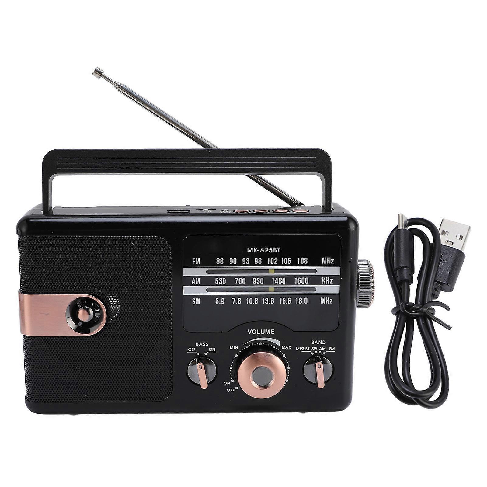 Portable Multi-Band FM AM SW Radio Bluetooth Speaker Handheld SD TF Player Lightweight Travel Companion Blac
