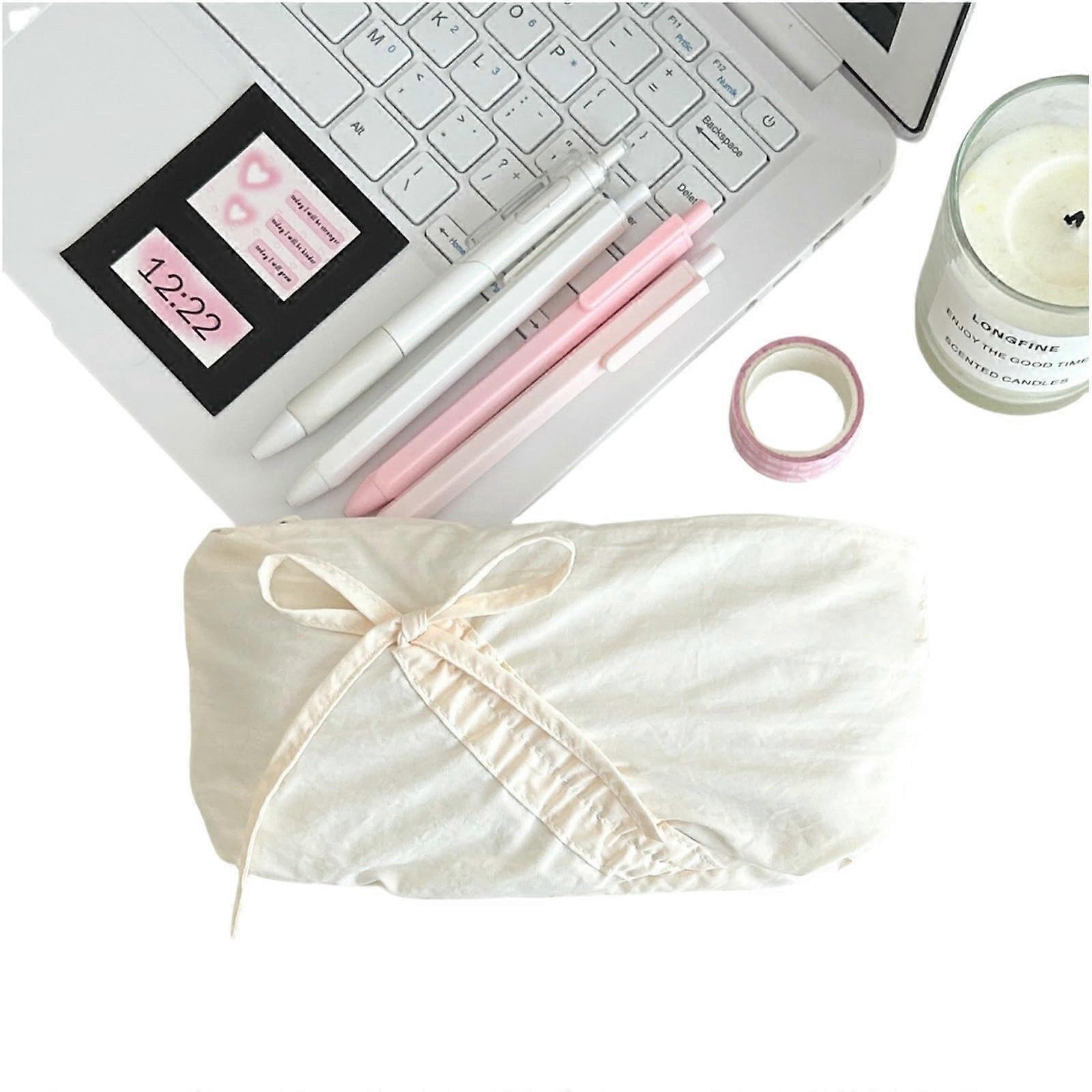 Pencil Case Cute Bow Pattern, Large Capacity Storage Bag, White Color, Premium Quality