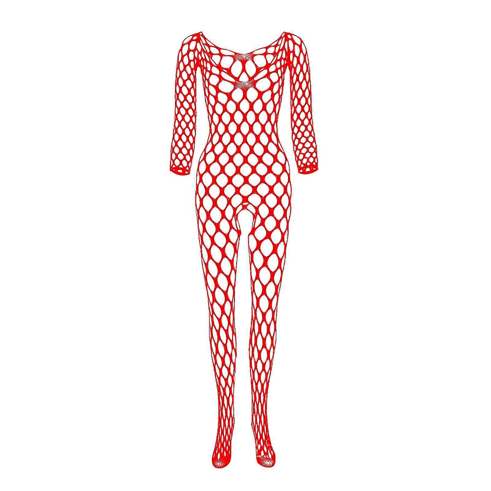 Lingerie Women's Plain Mesh Stockings With Suspenders, Net Clothing, Red, Size A