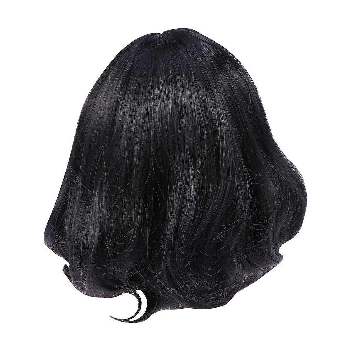 Natural Looking Short Straight Synthetic Wigs Lace Front Flat Bangs Hair Replacement for Women Girls Daily Wear 28cm Black 1Pack