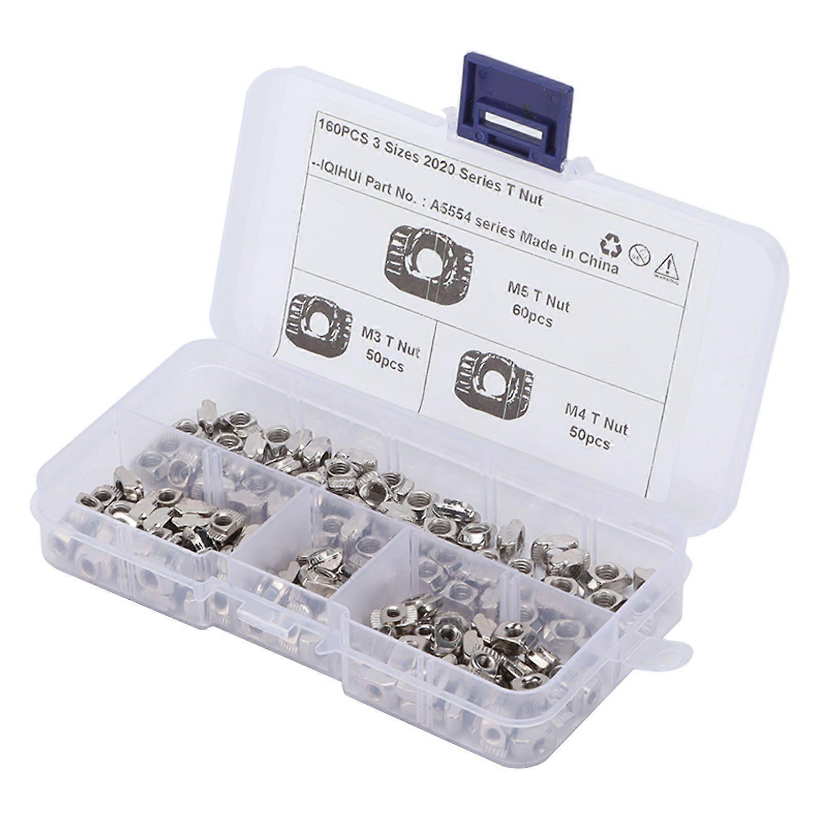 160PCS T Nut Hammer Head Fastener 2020 Series EU M3 M4 M5 Carbon Steel Car Accessory