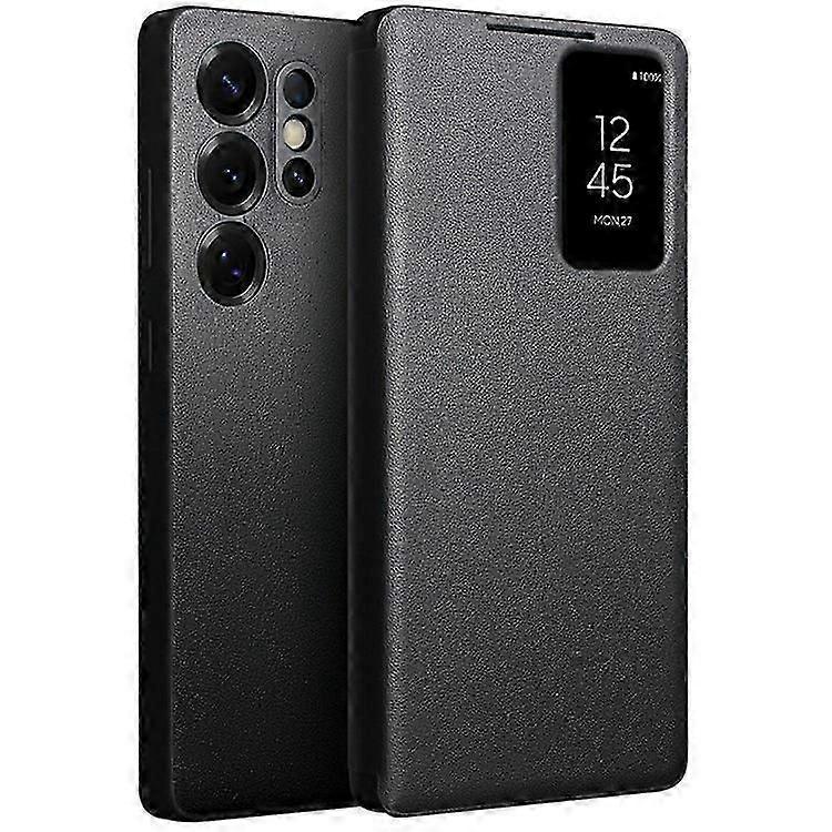 サムスンギャラクシーS25ウルトラケースビューウィンドウ本物の牛革折り畳み式電話カバーに対応するQialino