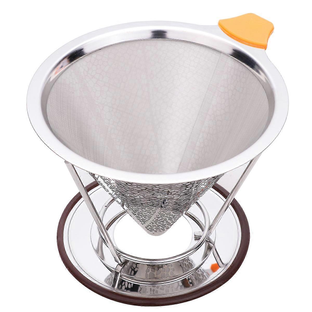 Coffee Double-Layer Filter Stainless Steel Dripper Funnel Kitchen Tool Home Use 14.5x12.5cm Liquid Channeling 1Pc