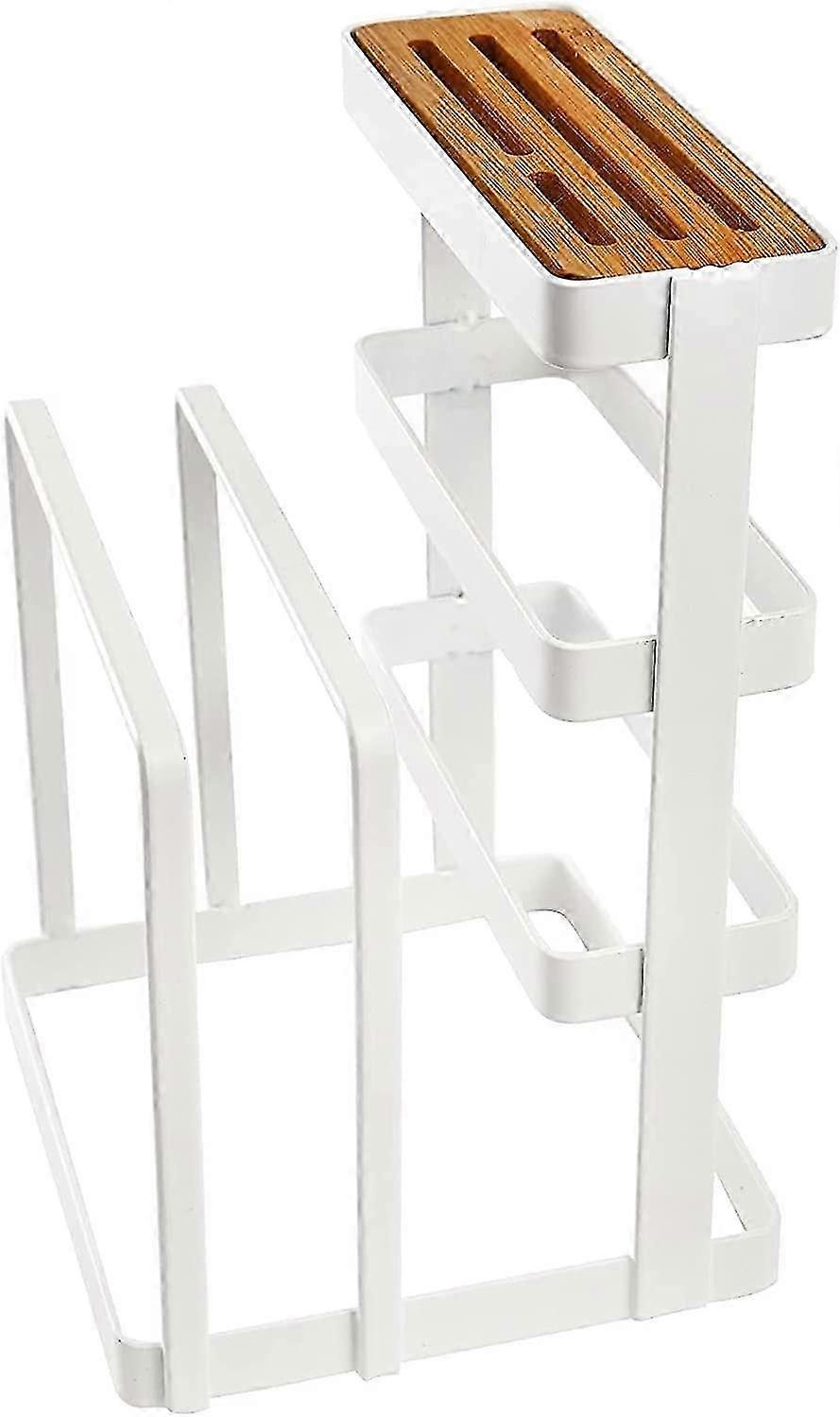 Metal Knife Block with Integrated Cutting Board Rack for Kitchen Storage