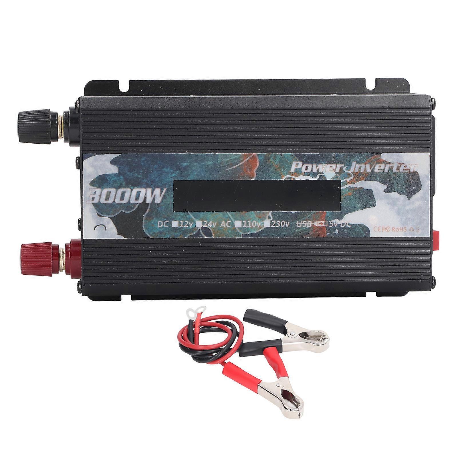 3000W DC to AC Modified Sine Wave Inverter LCD Display Power Converter with 2.0A USB Port Cooling Fan Black DC24V