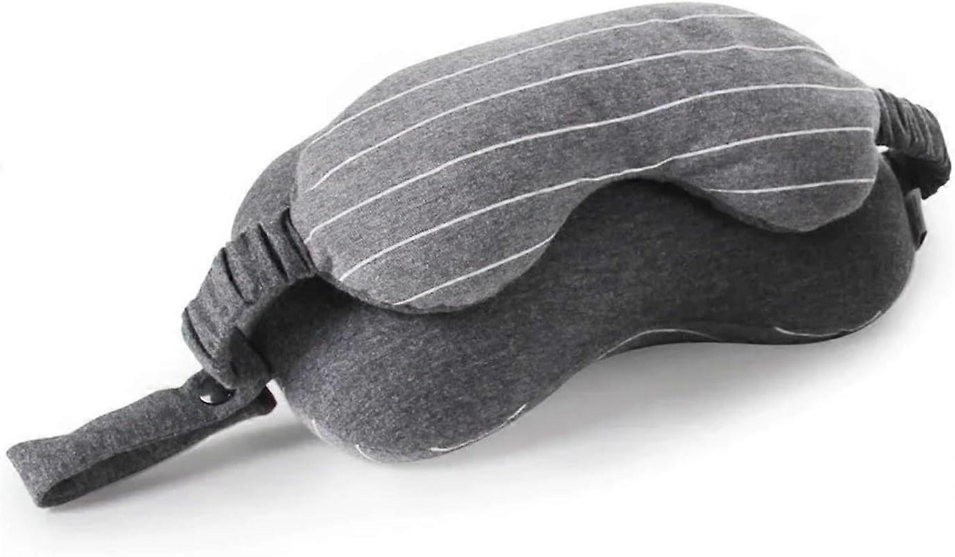 2-in-1 Travel Pillow & Sleep Mask - Comfortable Combo for Airplane Naps & Travel, Dark Grey