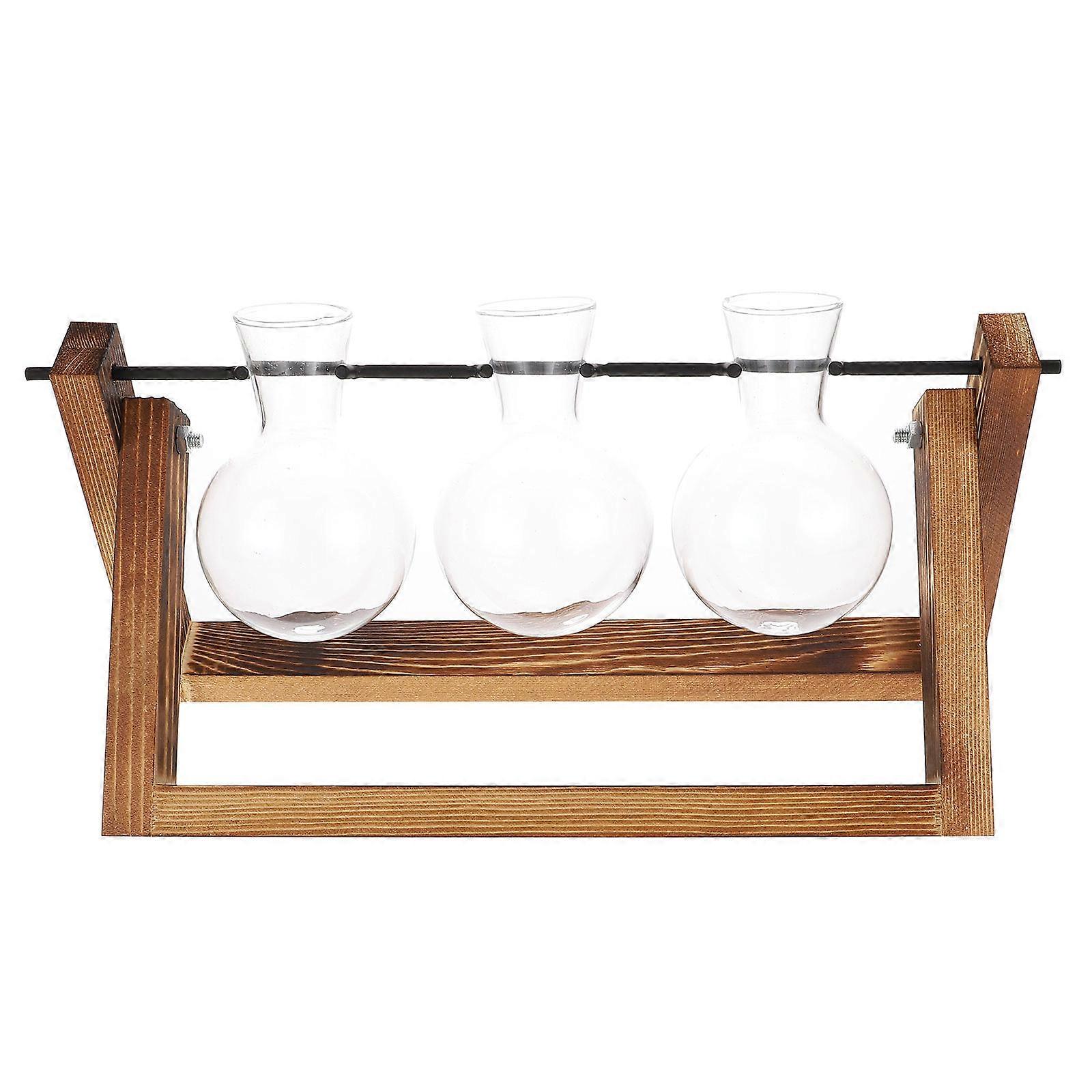 Bulb Vase Swivel Holder for Hydroponic Plants with Wooden Stand 1 Set