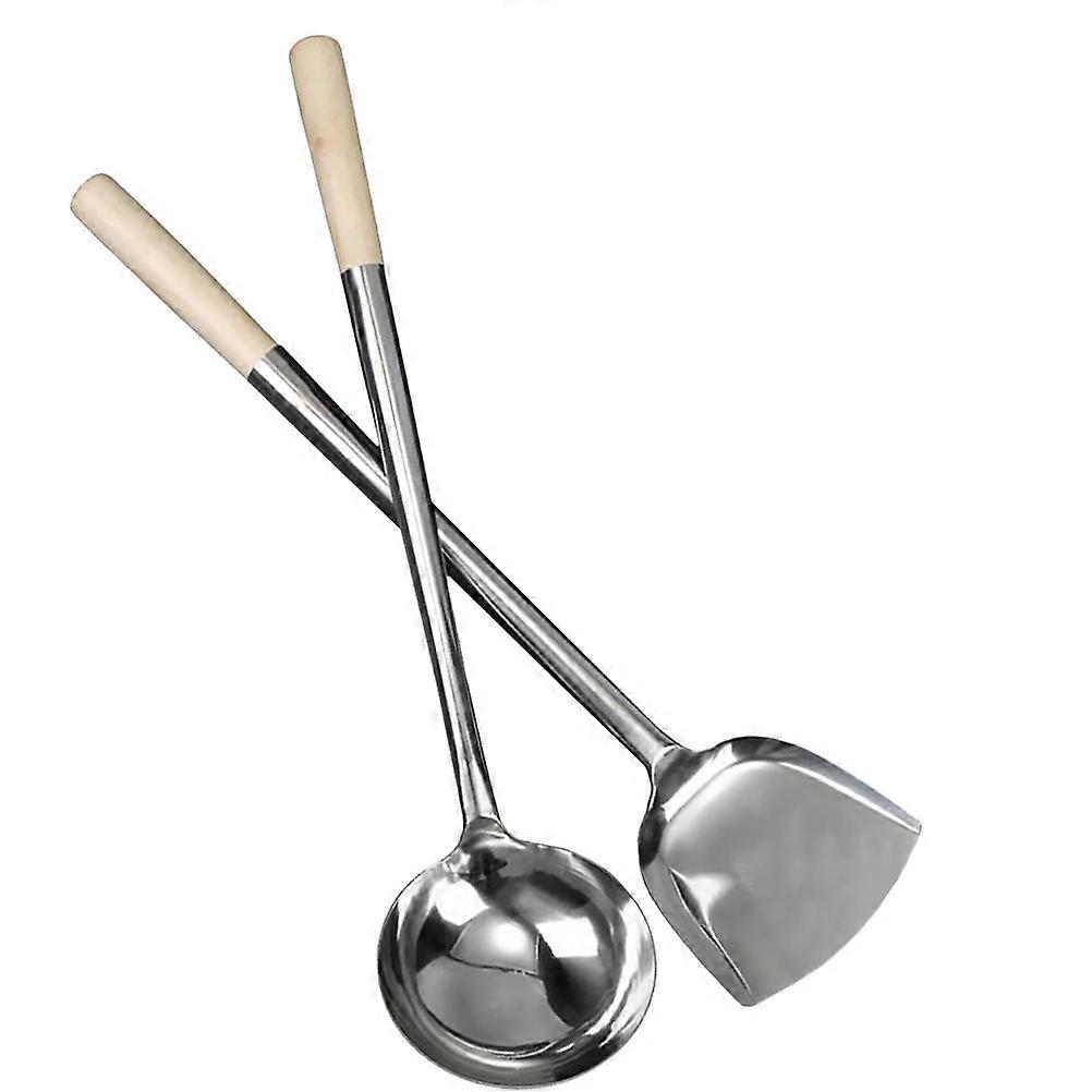 Stainless Steel Spoon Set with Long Handle and Smooth Edges for Kitchen Cooking 2pcs Silver