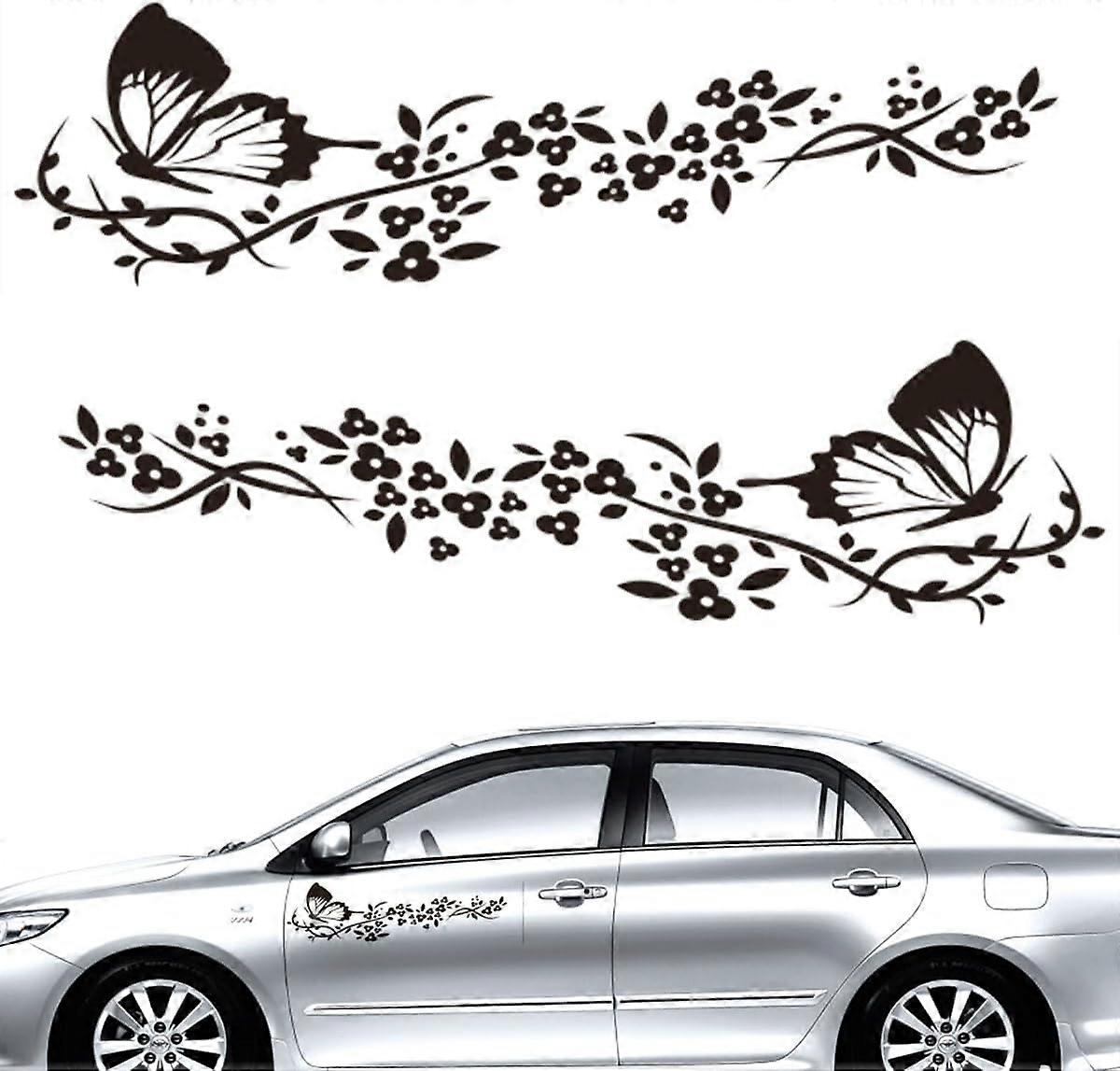 2 x Car Stickers with Butterfly Flower Design, Tuning Car Sticker