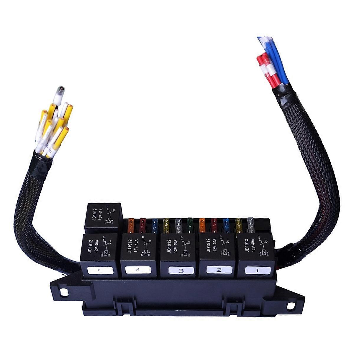 Fuse Relay Box Pre-Wired Fuse and Relay Box with 6 Relays and 11 Way ATC/ATO Relay Fuse Box for Automotive, Marine