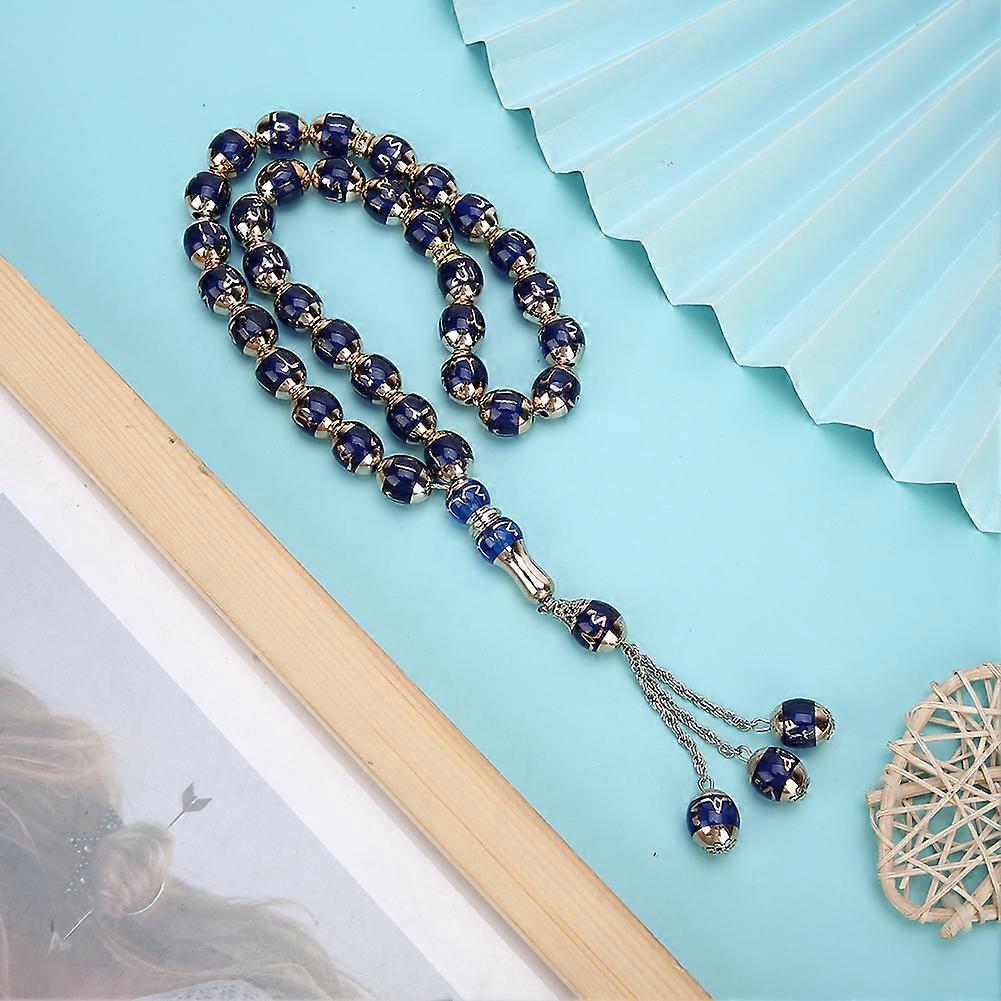 Resin Unisex Muslim Prayer Beads Round Rediing Words Rosary Worship Supplies Accessoryblue