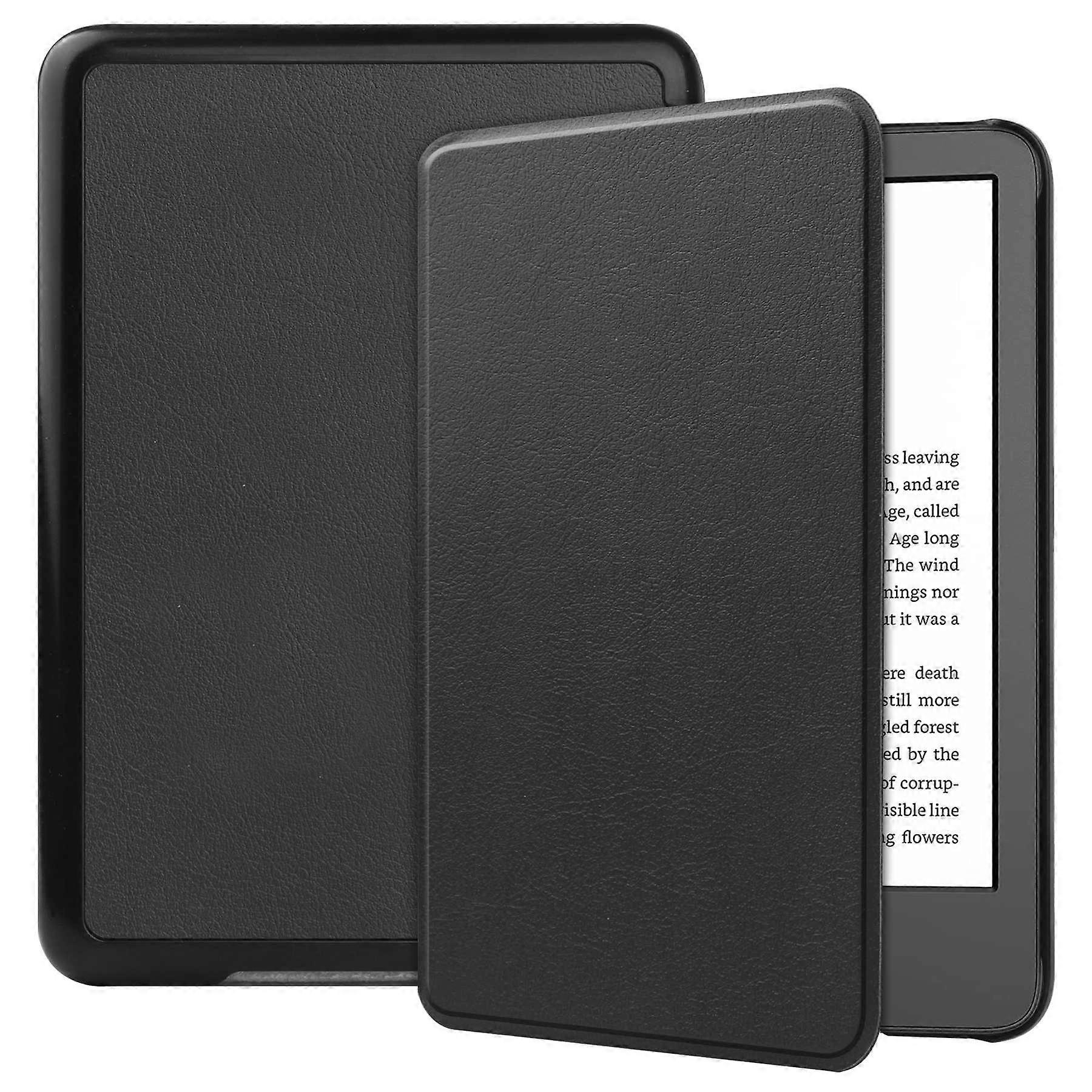 Für Amazon Kindle 6 "(2022) Einfarbige PU-Lederhülle Auto Sleep Wake Anti-Scratch E-Reader Hülle Schwarz
