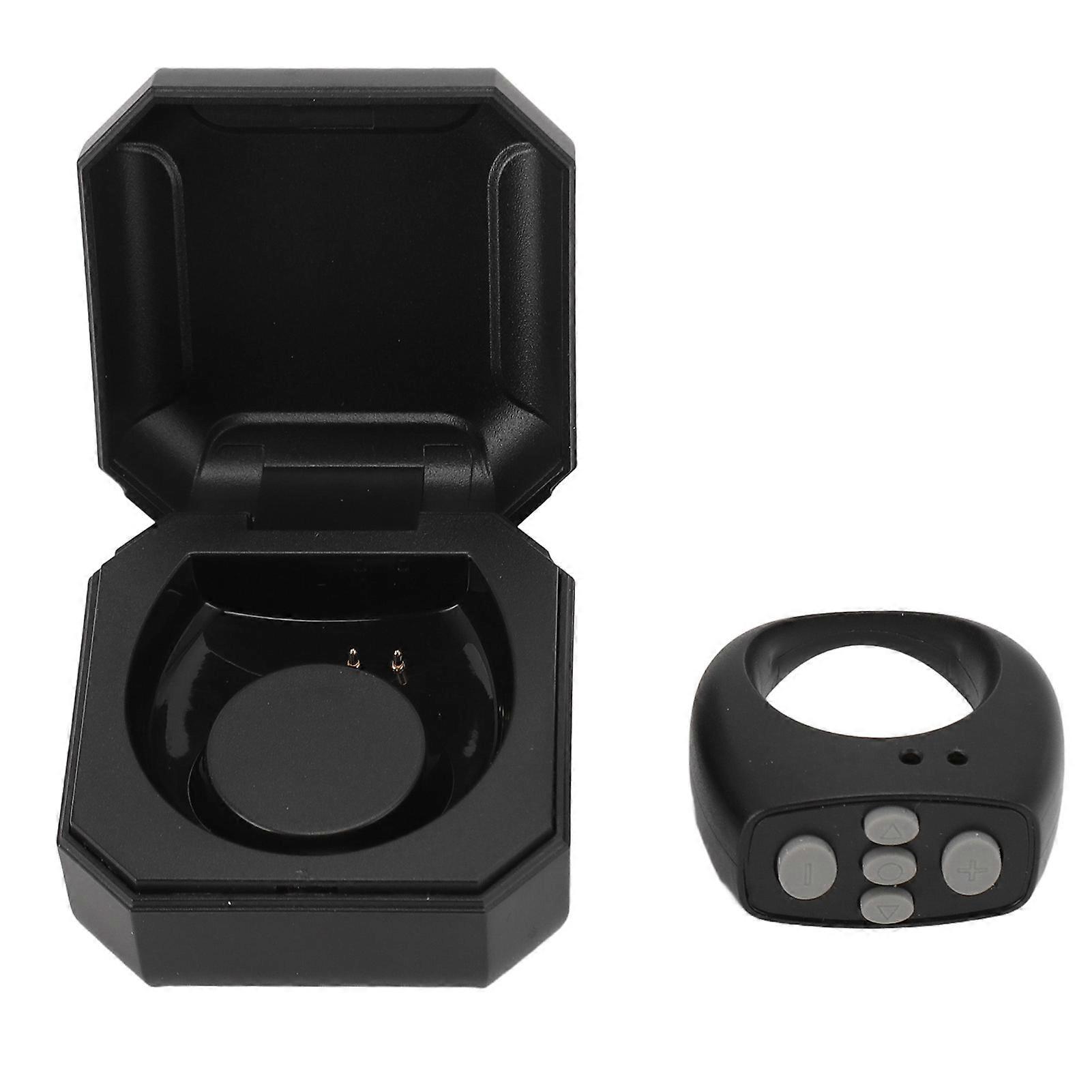 Bluetooth Remote Control Ring 10M with 200mAh Charging Compartment Remote Control Page Turner for Selfie Viewing Video Electronic Book Black