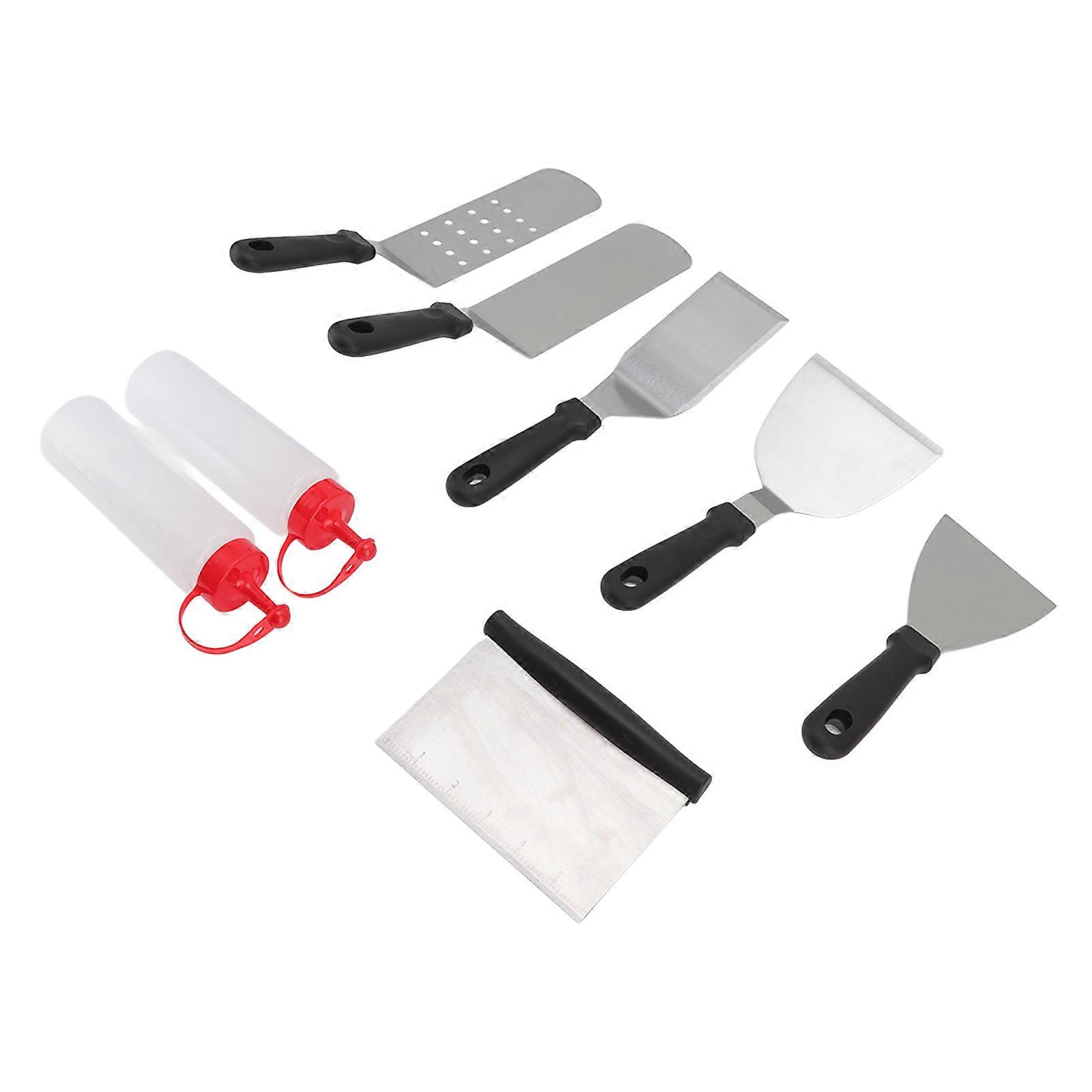 6Pcs Stainless Steel Camping Spatula Set with 2 Squeeze Bottles