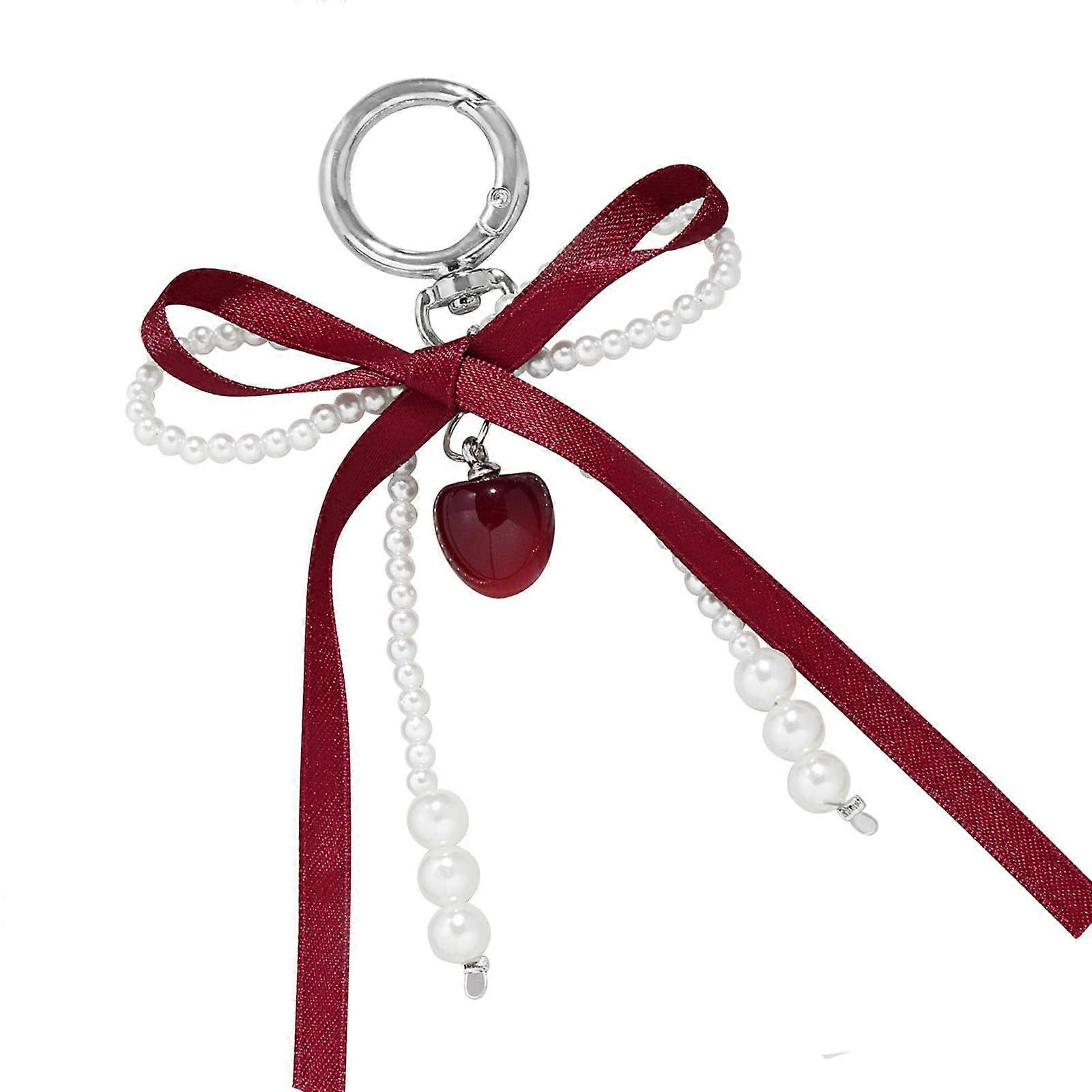 Beaded Keychain with Ribbon, Car Key Accessory, Bag Charm, Wallet and Backpack Decor, Valentine's Day Gift Idea