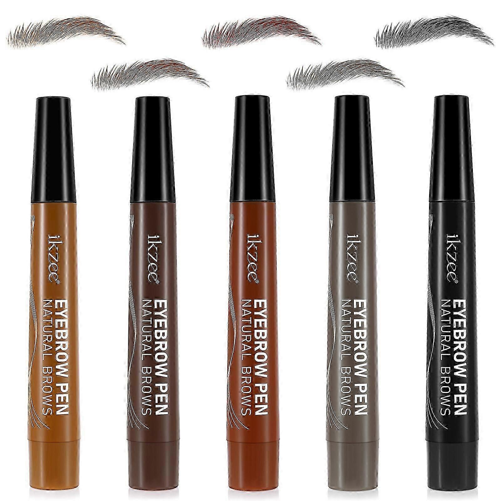 3D Magic Eyebrow Pencil Waterproof, 5 Colors Eyebrow Pencil with 4 Fork Tips, Create Natural Hair-Like Eyebrows That Last All Day
