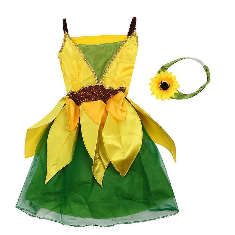 Robe de costume de performance de scène florale pour les filles taille S en jaune avec motif de tournesol 1 ensemble