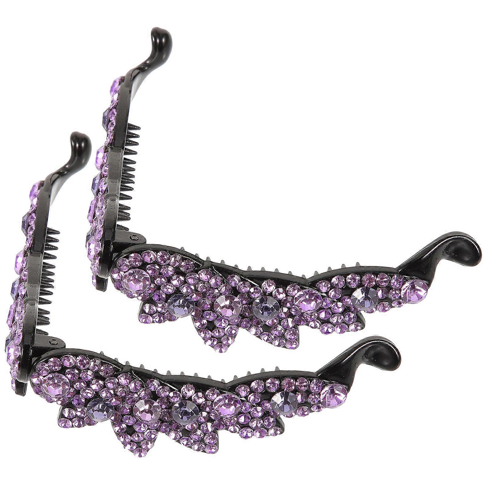 Violet Rhinestone Banana Clips for Women Stylish Hair Accessories Perfect for Parties and Daily Use 2pcs