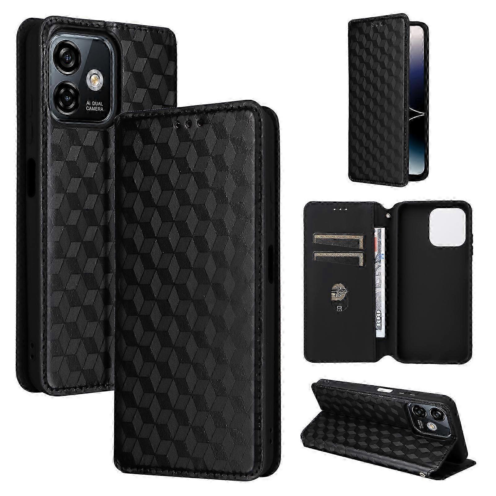 Cubic Grid Texture Flip Leather Phone Case for  &