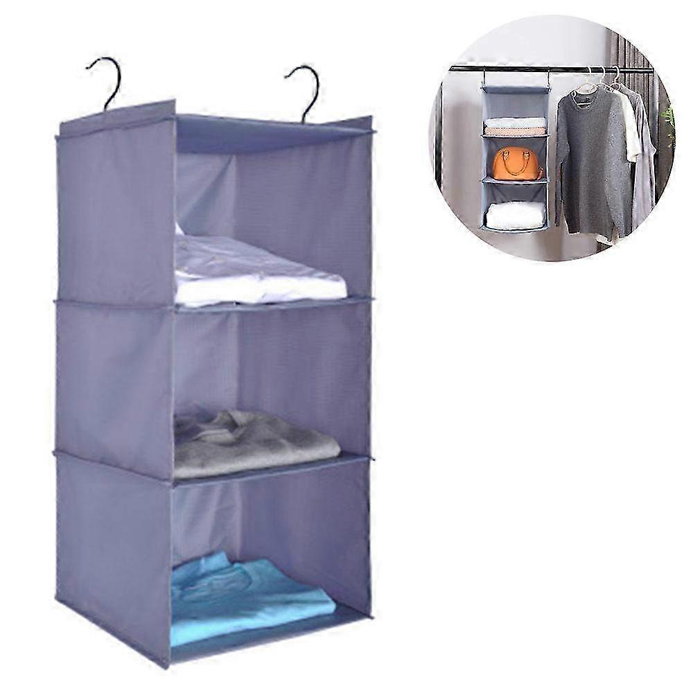 Foldable Hanging Fabric Wardrobe Organizer with 3 Compartments - Iron Frame Storage System for Clothes & Accessories